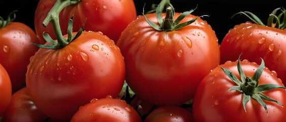 Bunch of bright red tomatoes with fresh water droplets