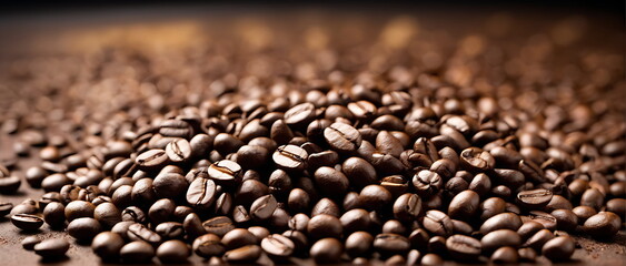 Roasted coffee beans on dark background