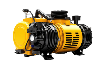 Vibrant Yellow and Black Water Pump. On a Clear PNG or White Background.