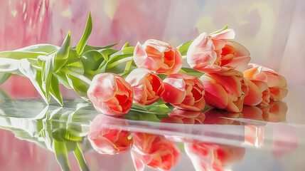 Zbliżenie na bukiet tulipanów na artystycznym tle - obrazy, fototapety, plakaty