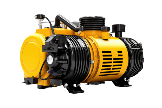 Vibrant Yellow and Black Water Pump. On a Clear PNG or White Background.