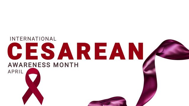 International cesarean awareness month. burgundy color ribbon wave motion.