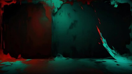 terrible animated grunge background. frightening dark spots and splashes red and turquoise colors. seamless looping animation. ai.