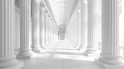 3d rendering white corridor pillars background, generative Ai
