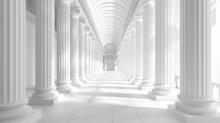 Deurstickers 3d rendering white corridor pillars background, generative Ai © Zoya
