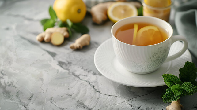 tea with lemon and mint , generative ai
