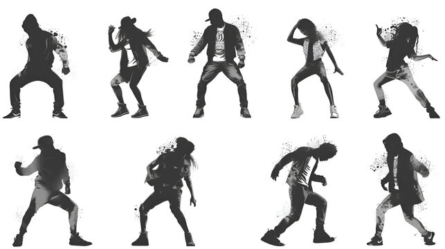 A set of men and women street dance hip hop dancers, generative Ai