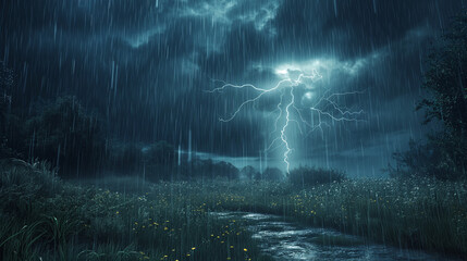 lightning strikes in the storm