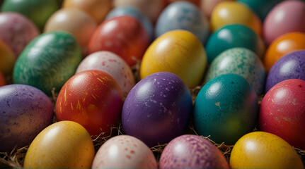 Colorful easter eggs painted in pastels for the spring holiday. generative.ai