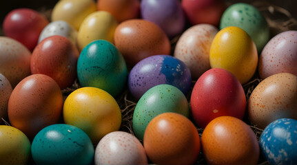 Fototapeta na wymiar Colorful easter eggs painted in pastels for the spring holiday. generative.ai