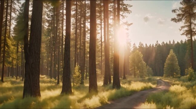 Warm summer morning in a pine forest
