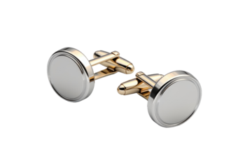 The Elegance of Gold: A Duo of Cufflinks. On a Clear PNG or White Background.