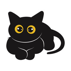 International Cat Day Silhouette with Yellow Eyes. Isolated Vector Cartoon.