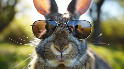 Zbliżenie na królika w okularach przeciwsłonecznych - obrazy, fototapety, plakaty