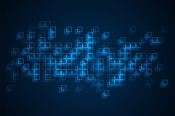 Digital technology background. Digital data square blue pattern pixel background