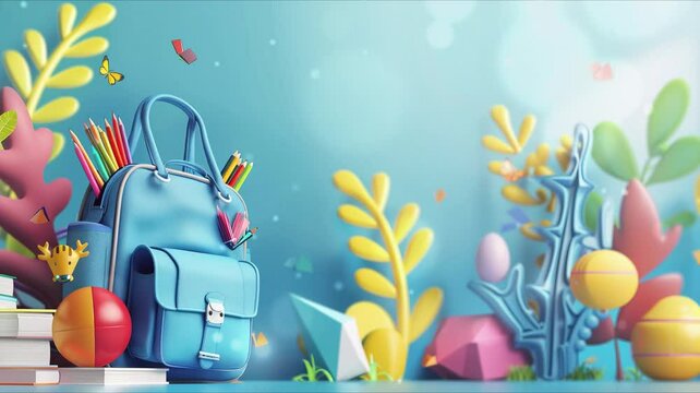 School Stationary and Bag Backpack for Back to School Day Concept and Book Day 