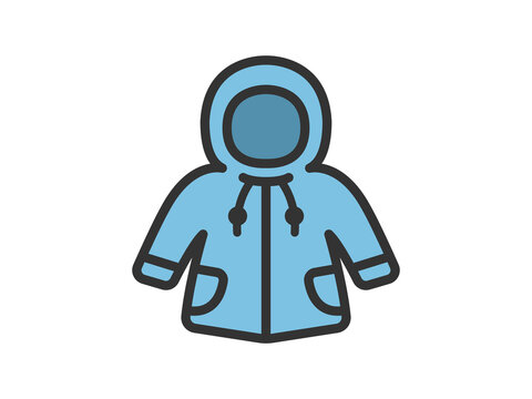 recommend clip art: 水色のレインコートのアイコン（線画カラー）のイラスト