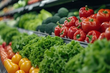 Fresh Vegetables Abound in Grocery Store Produce Section. Generative AI