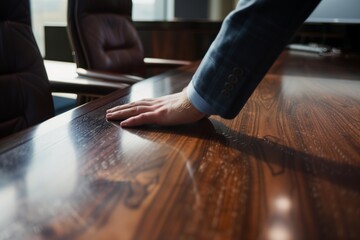 person feeling the texture of an executive desk - obrazy, fototapety, plakaty