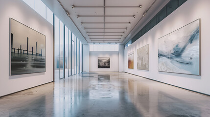 An art gallery with beautiful paintings displayed on the walls, generative Ai