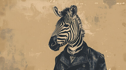 Animals in clothes Concept graphic in vintage style, generative Ai