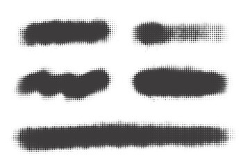 Halftone dotted shapes on white background. Vector paint blob with noisy effect. Abstract splatter stroke. Vector illustration