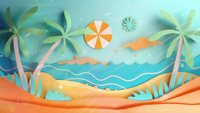 summer banner design with paper cut tropical beach background seamless looping overlay 4k virtual video animation background