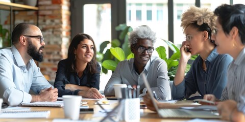 A Capture of diverse employees meeting