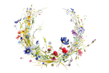 Vibrant watercolor wreath of wildflowers and greenery, adding a touch of nature