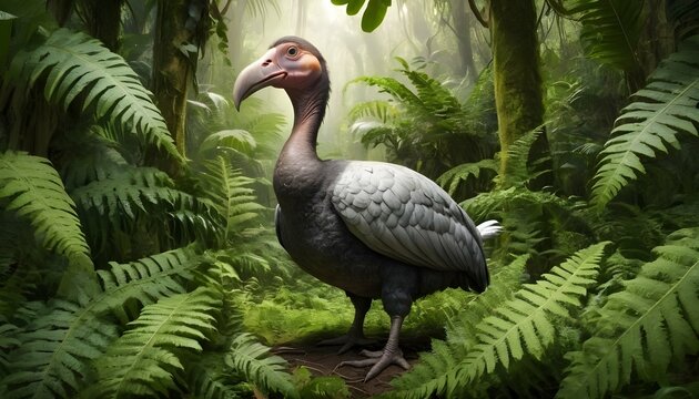 a dodo bird in a jungle of giant ferns upscaled 4
