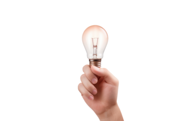 Illuminating Creativity: Person Holding a Light Bulb. On a Clear PNG or White Background.
