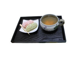 rice cake with tea on a tray