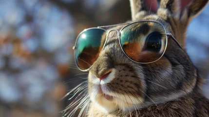 Fotobehang Zbliżenie na królika w okularach przeciwsłonecznych © Kumulugma