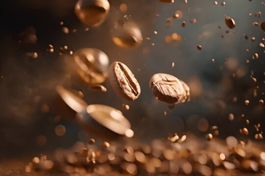 Coffee beans flying through the air. Generative AI