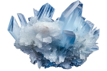 Azure Crystalline Cluster Gleaming in Contrast. On a Clear PNG or White Background.