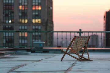 beach chair set for sunrise viewing on a highrise roof