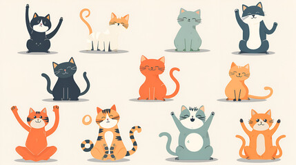 Cartoon cat characters collection Different cats on isolated white background, generative Ai