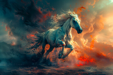 Imaginative creation of a horse in avantgarde aesthetics dramatic flair with a striking visual narrative deep saturation - obrazy, fototapety, plakaty