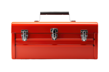 The Crimson Carrier: A Tool Box With Double Handles and a Durable Grip. On a Clear PNG or White Background.