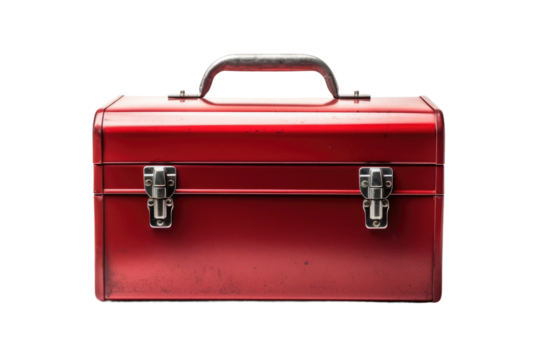 The Scarlet Elegance: A Red Briefcase Crafted With Precision and Style. On a Clear PNG or White Background.