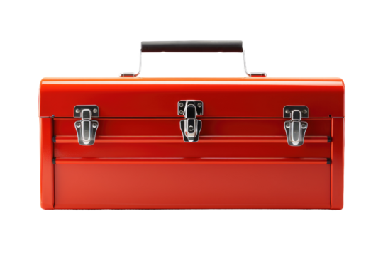 The Crimson Carrier: A Tool Box With Double Handles and a Durable Grip. On a Clear PNG or White Background. - Powered by Adobe