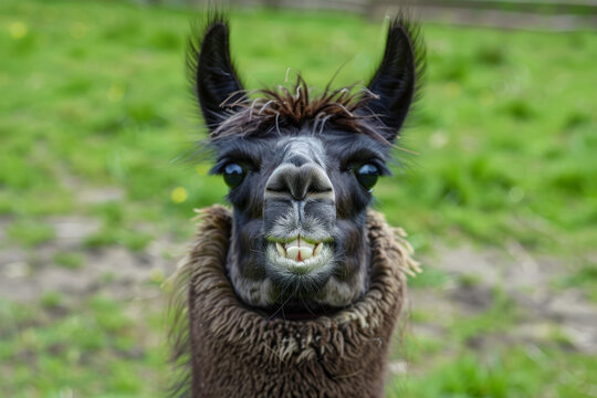 A goofy-looking animal, a funny meme image featuring a llama