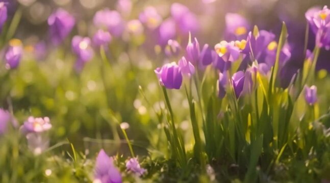 spring with grass and flower lights festive spring background