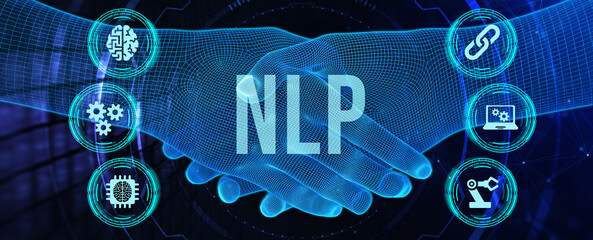 NLP Natural language processing AI Artificial intelligence. 3d illustration - obrazy, fototapety, plakaty