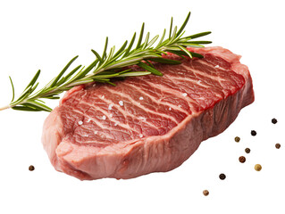 a piece of meat with a sprig of rosemary