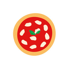 Pizza topped with tomato sauce, mozzarella cheese, tomatoes and basil. illustration of hand drawn Margherita pizza.