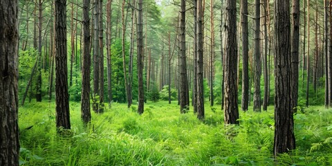 Obraz premium A photography of beautiful nature concept with pine forest background