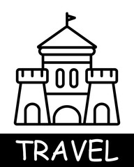 Sand castle line icon. Fortification, game, travel, road, trip, adventure, tourist, country, compass, resort, beach, ticket. Vector line icon for business and advertising