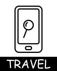 Smartphone line icon. Search engine, touchscreen, travel, road, trip, adventure, tourist, country, compass, resort, beach, ticket. Vector line icon for business and advertising
