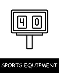 Libra line icon. Sports equipment, hockey stick, basketball, tennis racket, volleyball, boxing gloves, barbell, dumbbells, jump rope, skis. Vector line icon for business and advertising